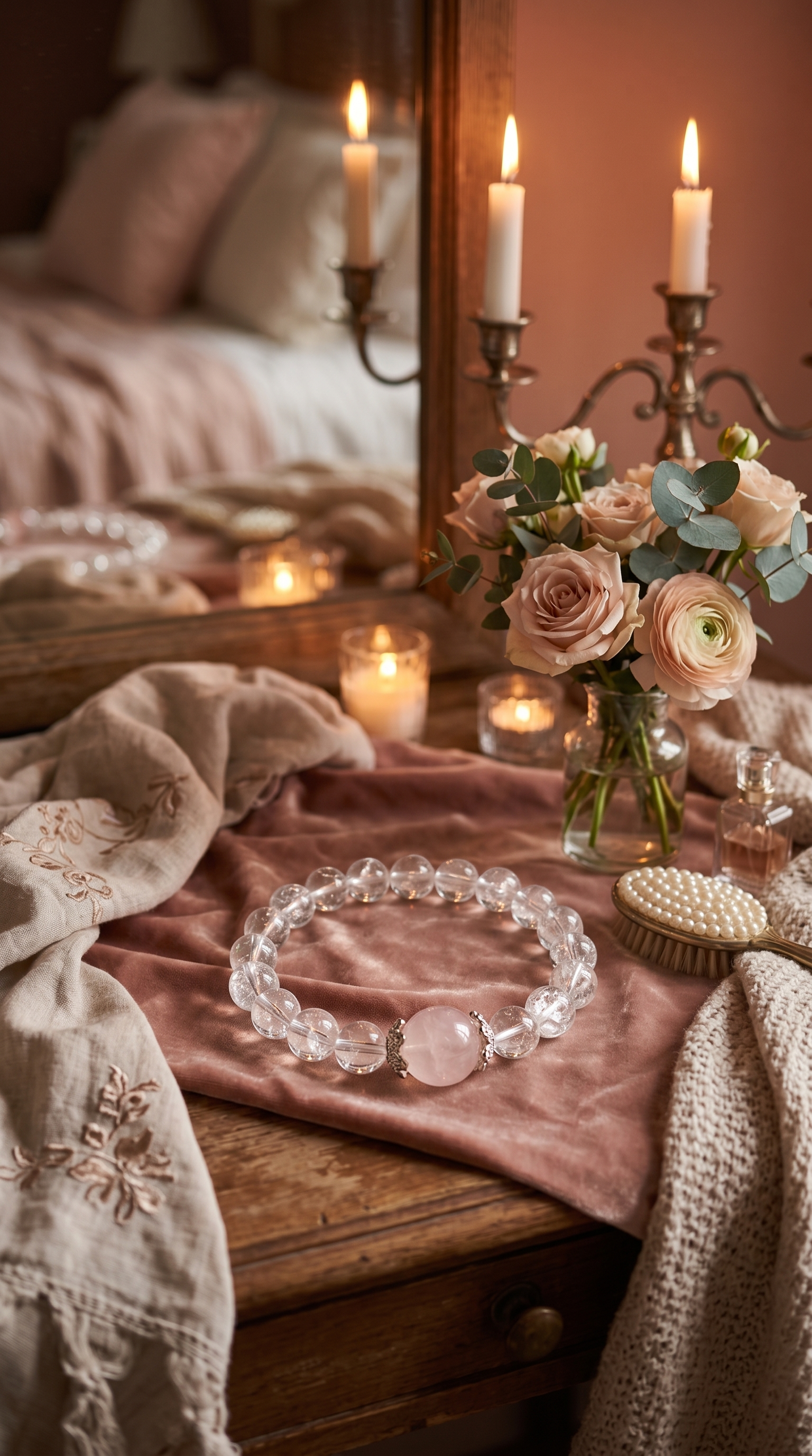 Rose Quartz & Crystal Healing Bracelet — Love, Clarity & Good Fortune