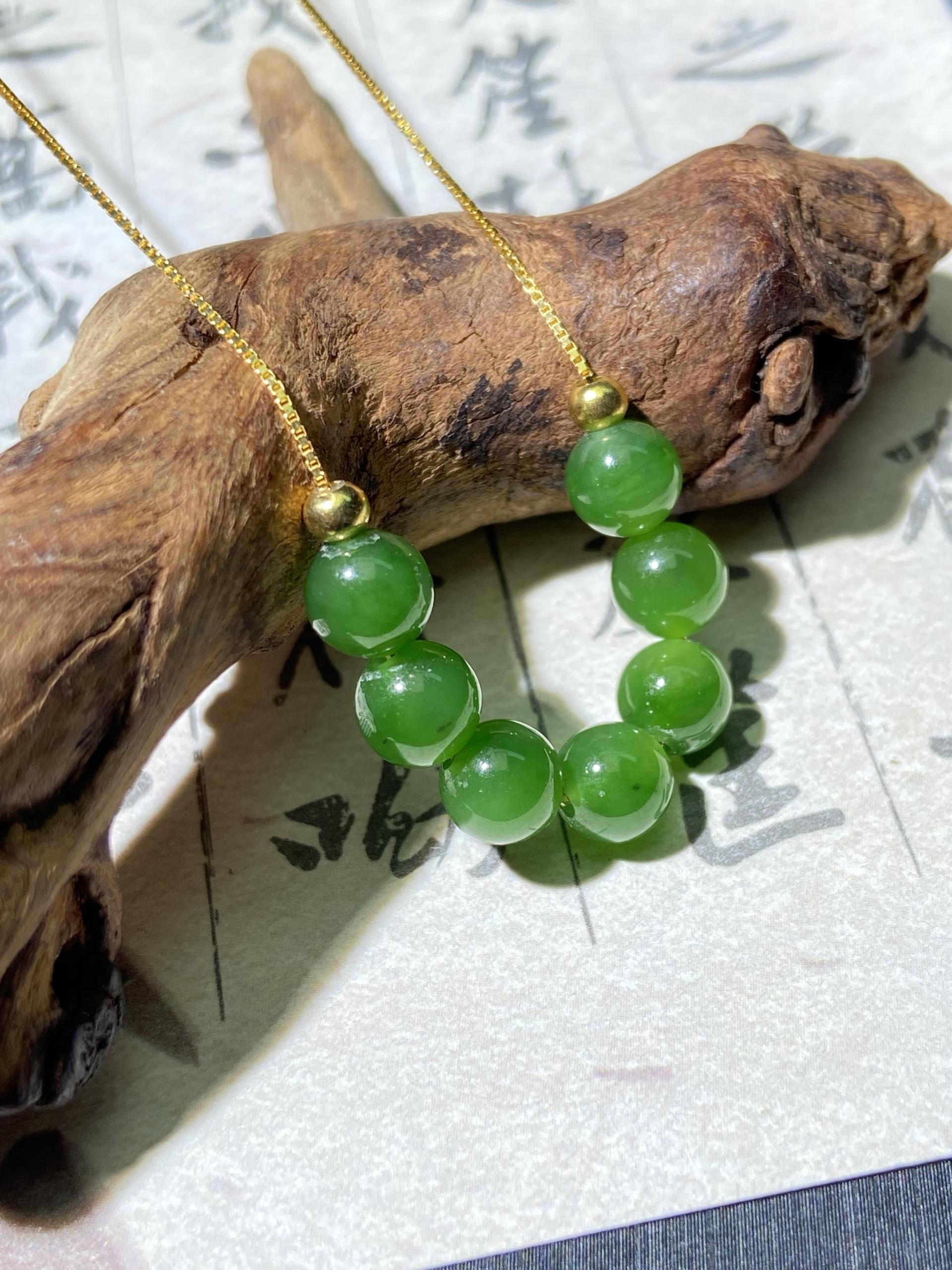 Green Jade & Silver Lucky Bead Necklace