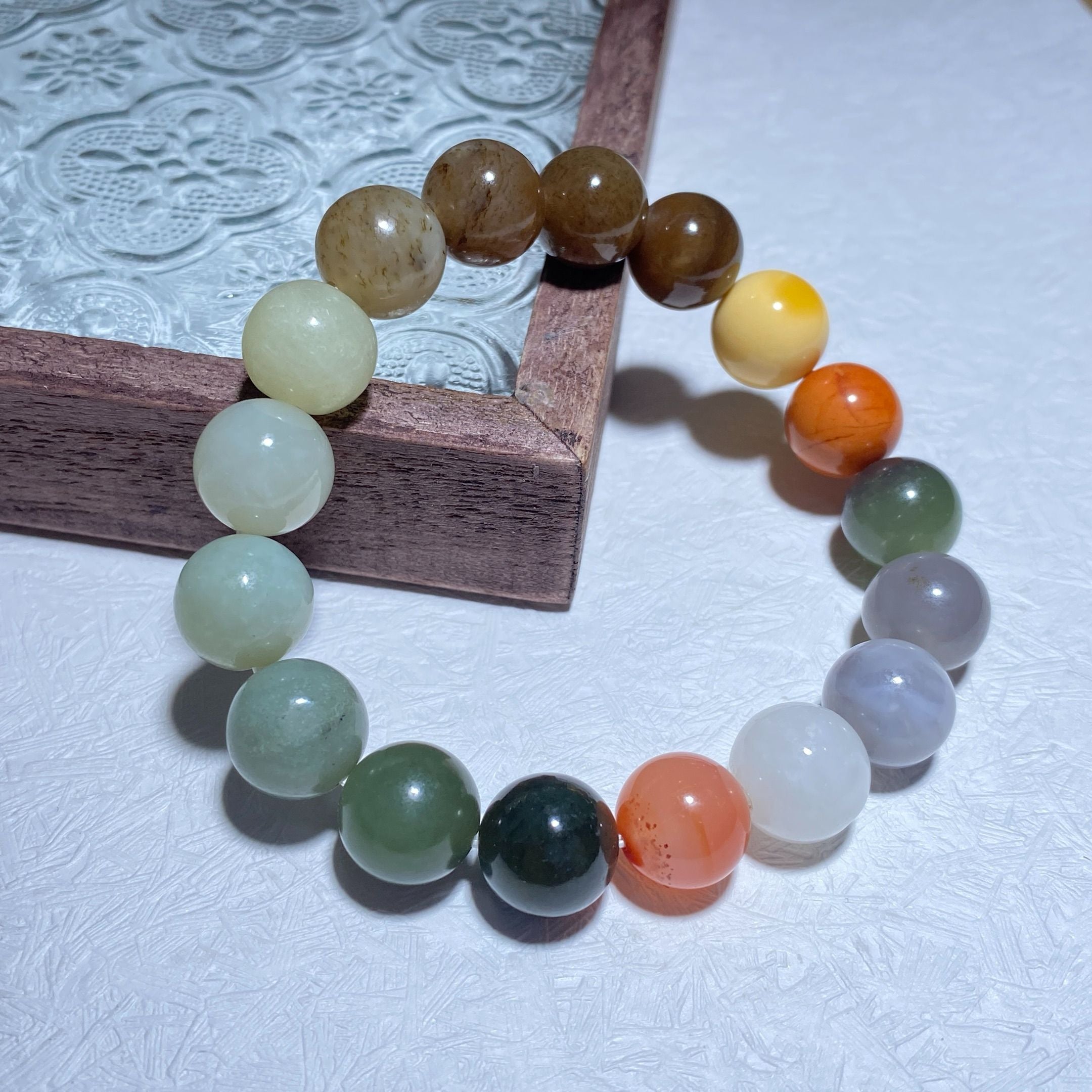 Multi-Gemstone Chakra Bracelet — Natural Jade, Agate & Crystal
