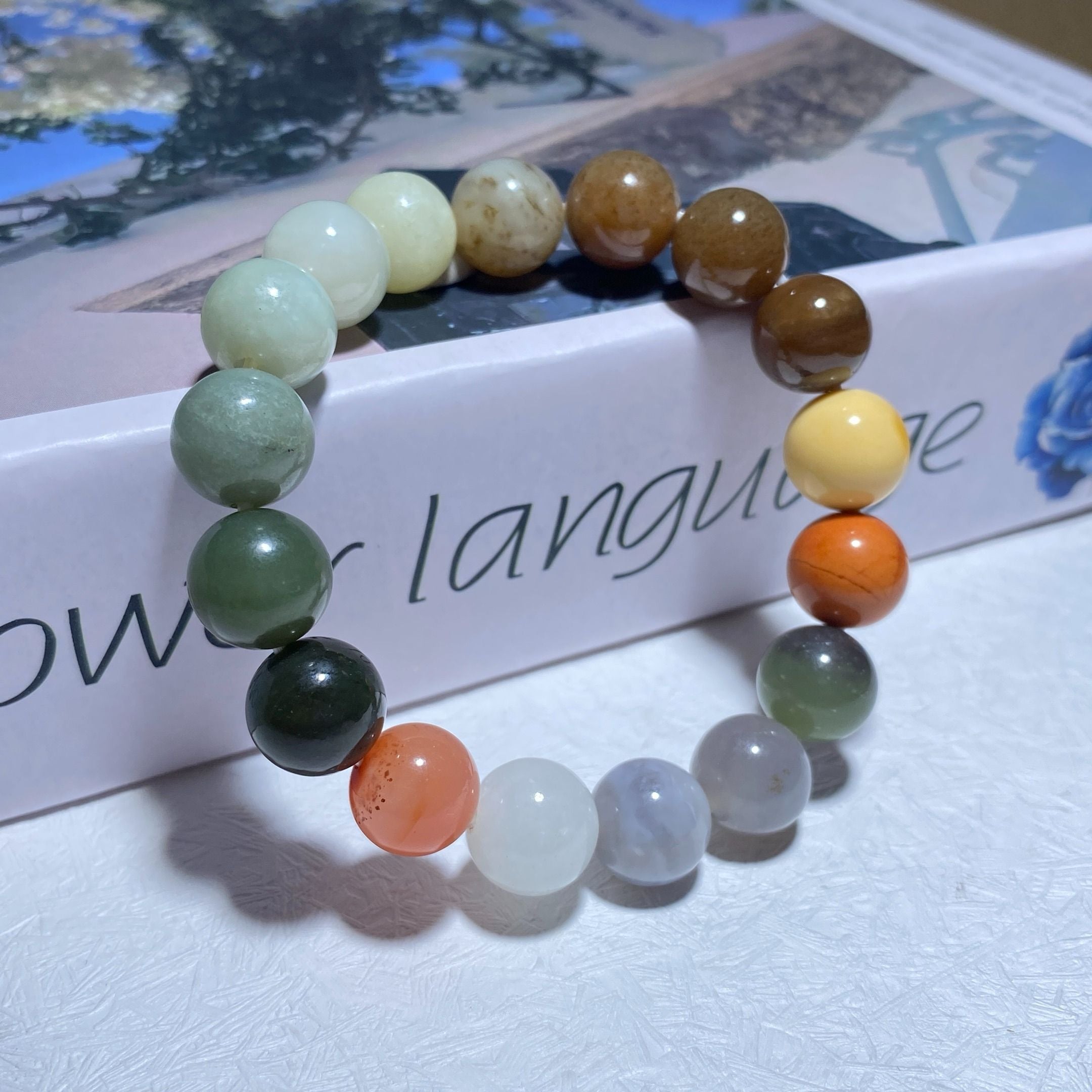 Multi-Gemstone Chakra Bracelet — Natural Jade, Agate & Crystal