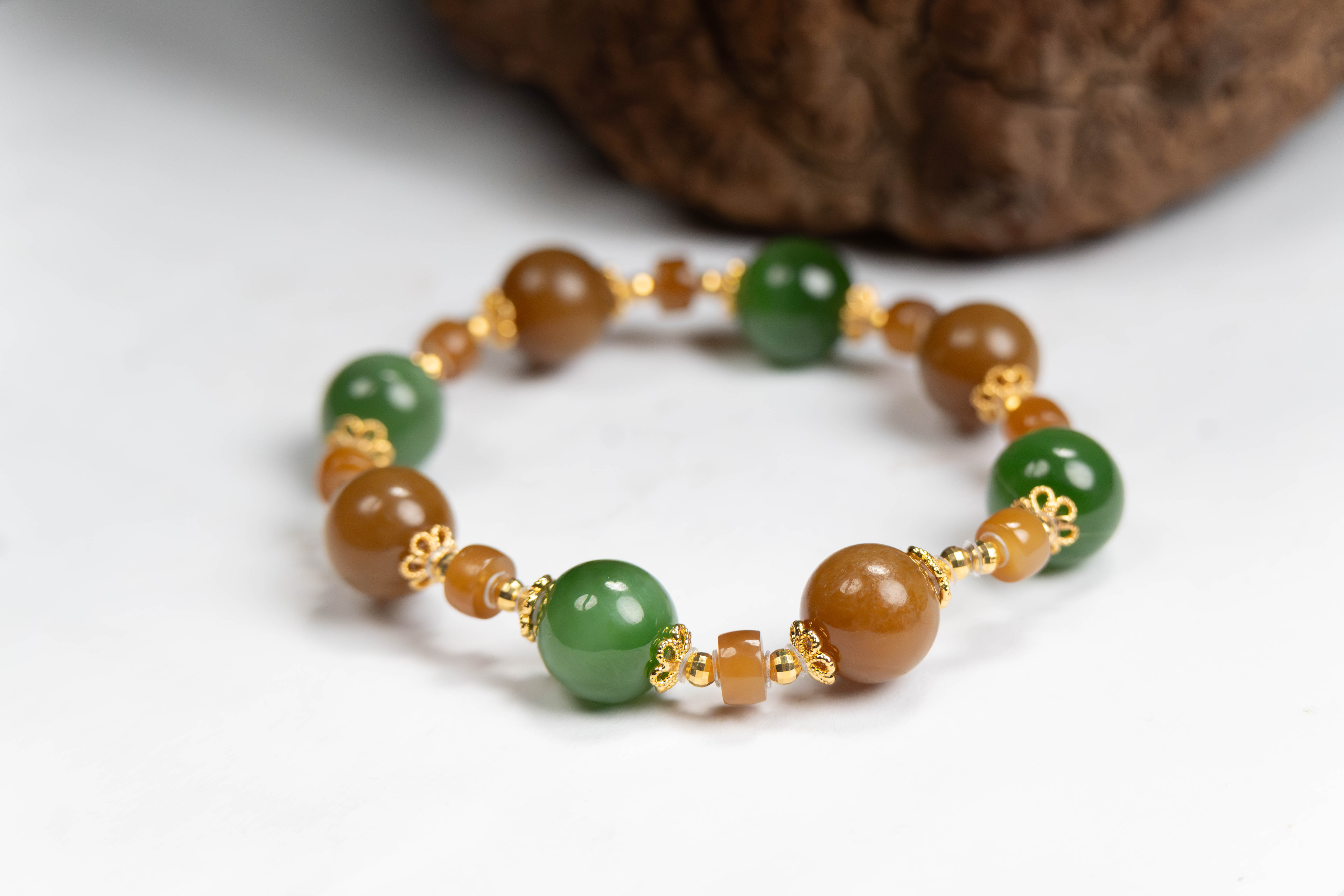 Gold Jade & Caramel Duo Bracelet